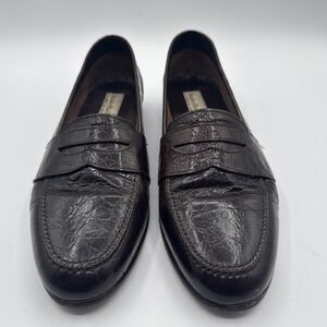 Stanley Blacker Italian Made Alligator Embossed Brown Leather‎ Loafers 9.5 M